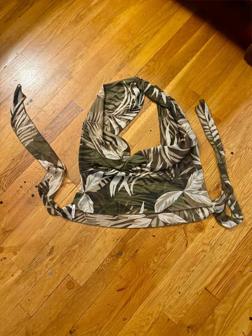 Olive Green Tropical Leaf Wrap Blouse